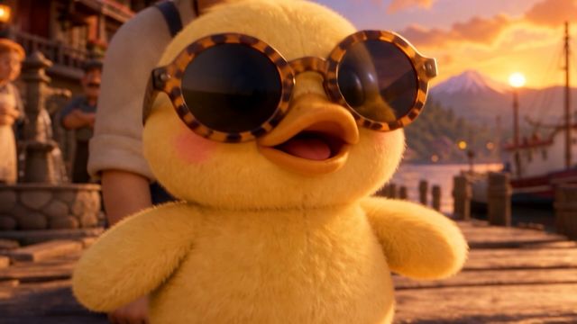 A duckling borrows his sunglasses.